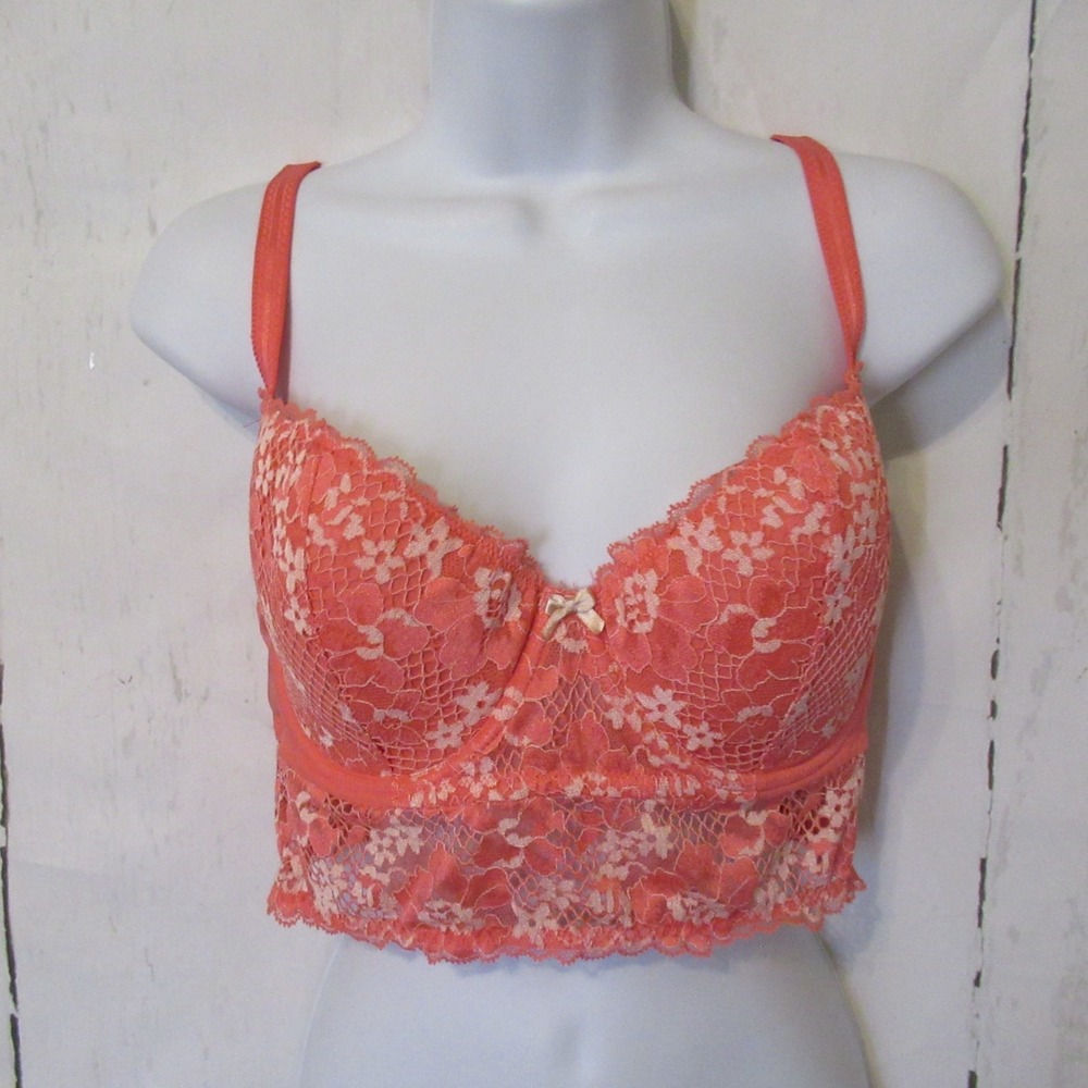 Adore Me‎ Bra 36DD Pink Lace Longline Demi Underwire Back Closure